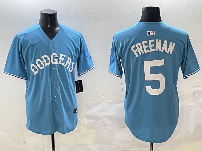 Men Los Angeles Dodgers #5 Freeman Light Blue Throwback Game 2025 Nike MLB Jersey style 20